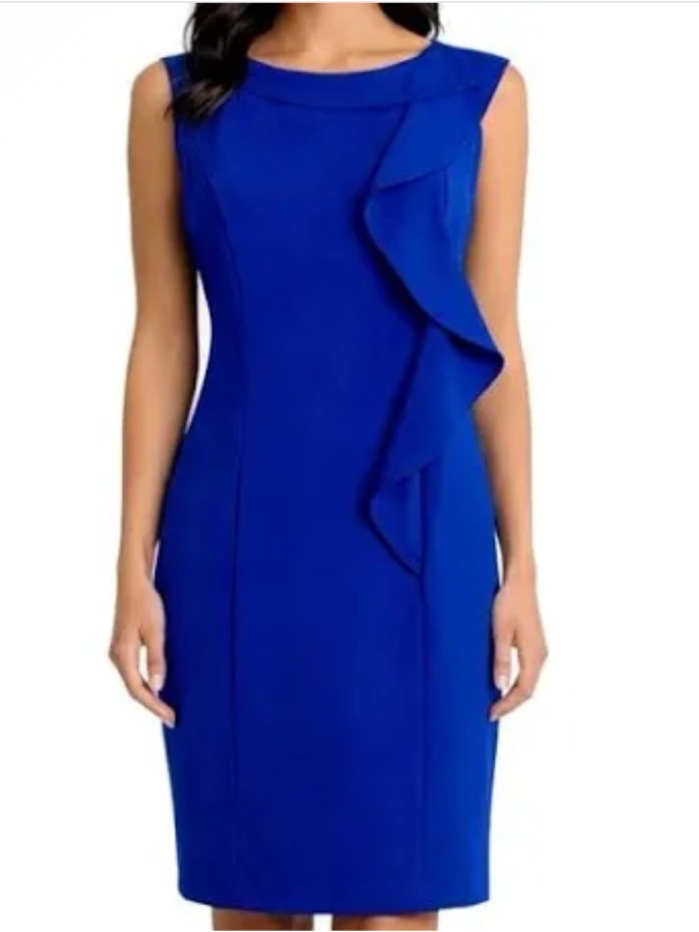 Sleeveless Calvin Klein Royal Blue Ruffle Sheath Dress